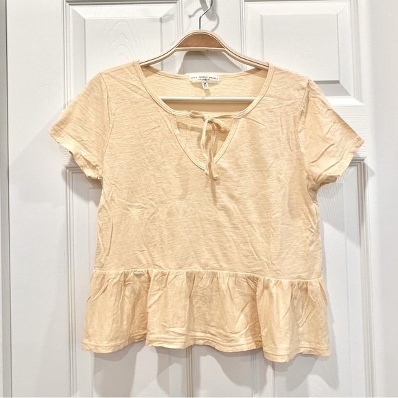 Cream Tie-Front Babydoll Peplum Short-Sleeve Tee Top​ - Picture 2 of 3